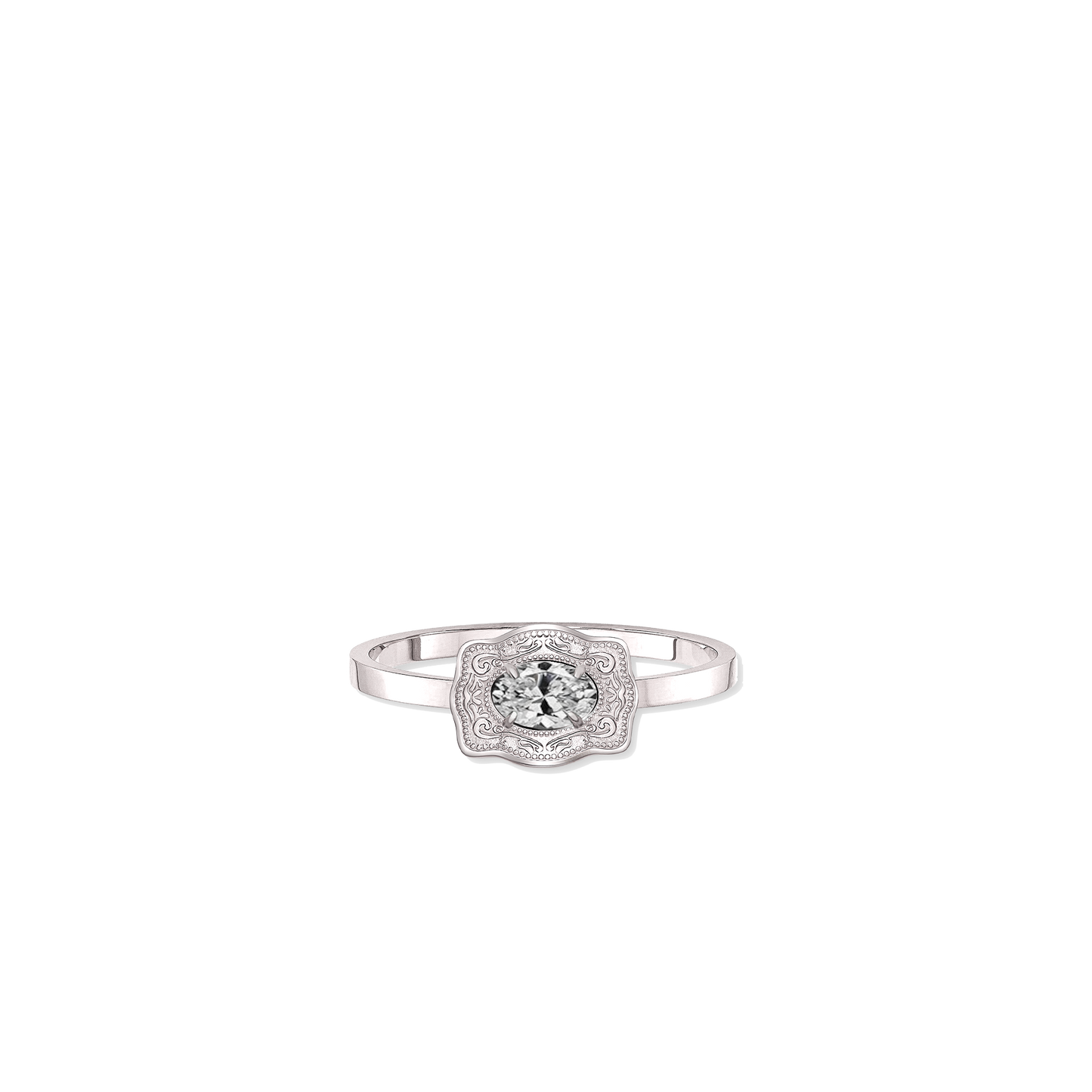 Ultra Mini Belt Buckle Birthstone Ring - Silver