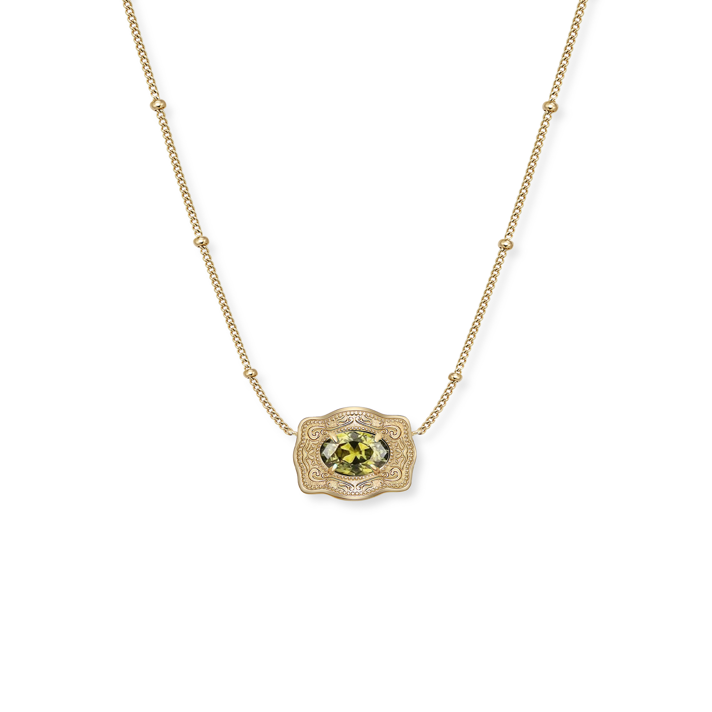 Ultra Mini Belt Buckle Birthstone Necklace - Gold