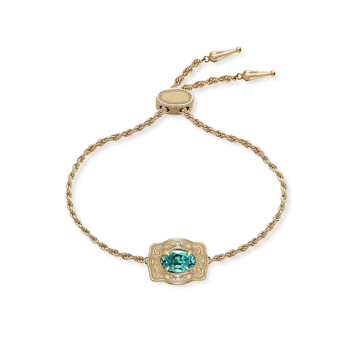 Ultra Mini Belt Buckle Birthstone Bracelet - Gold