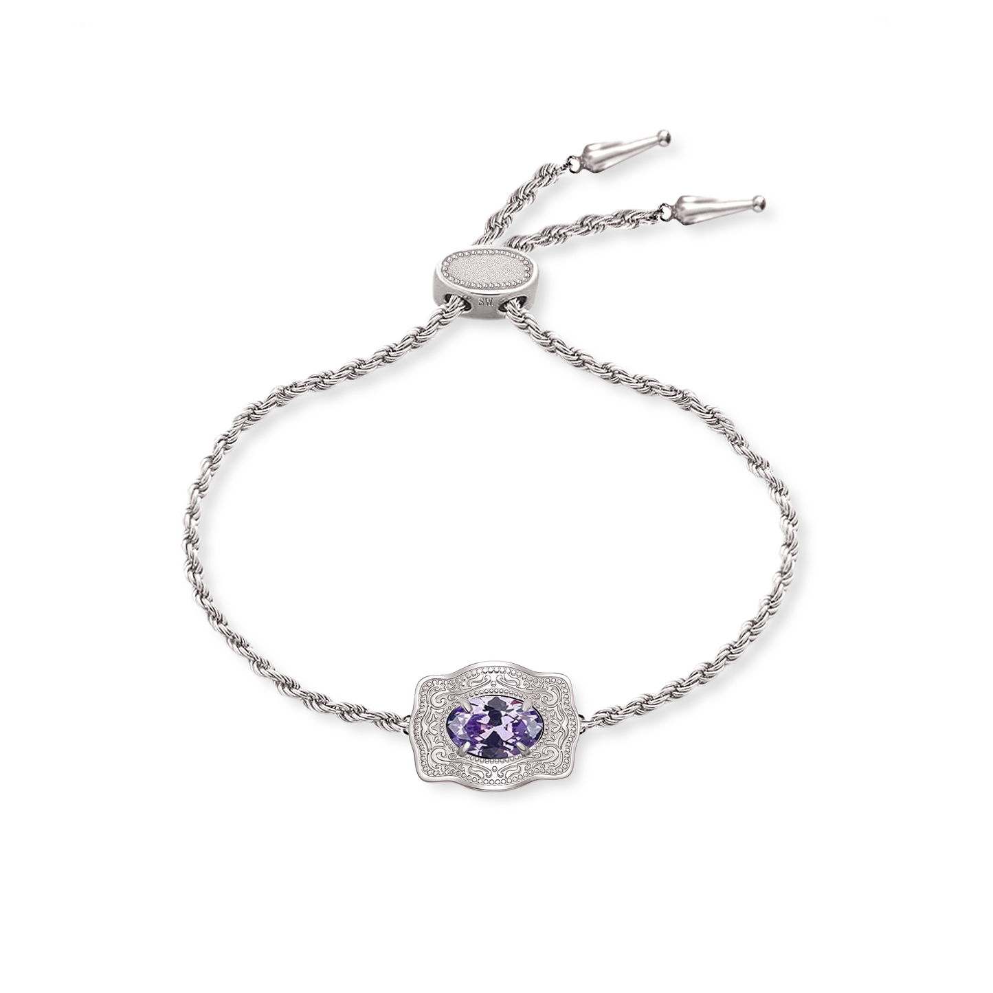 Ultra Mini Belt Buckle Birthstone Bracelet - Silver