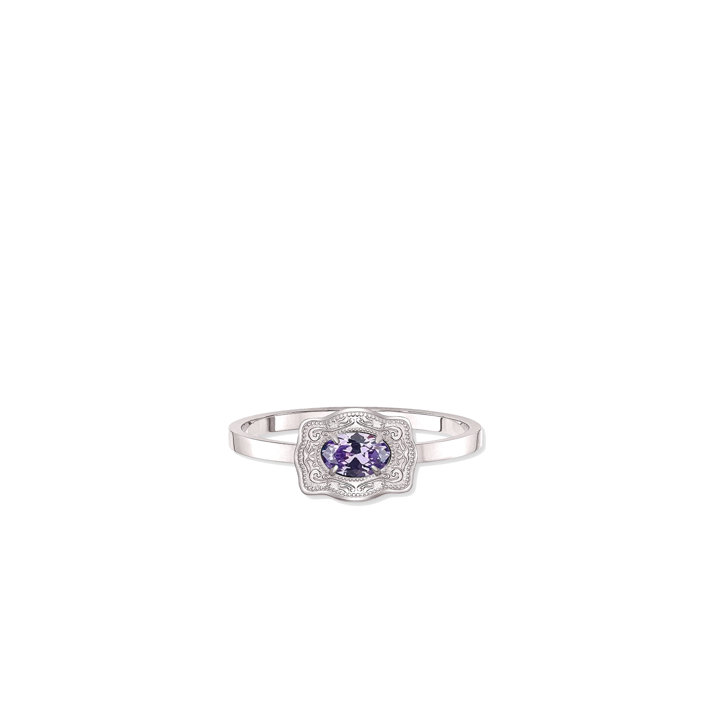 Ultra Mini Belt Buckle Birthstone Ring - Silver