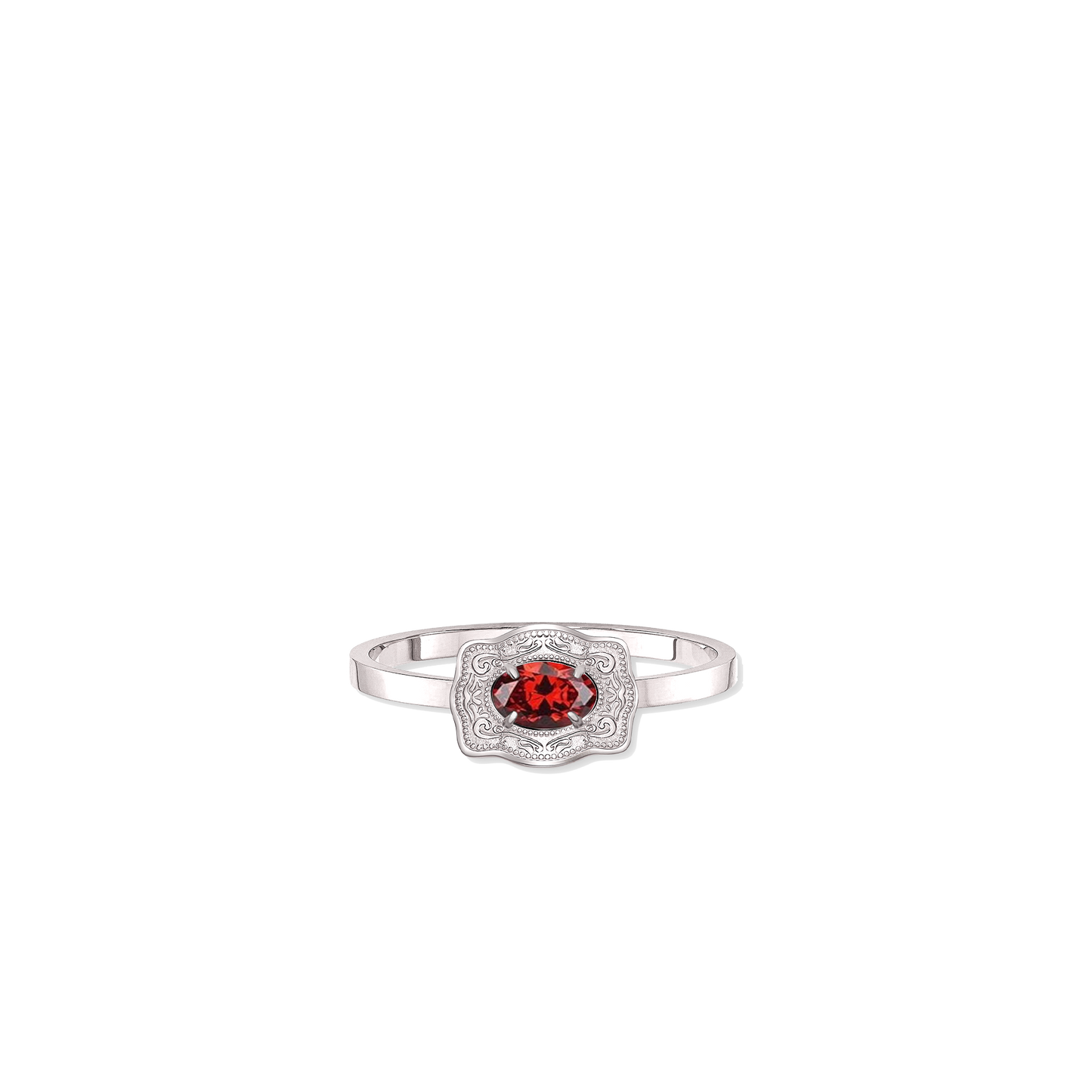 Ultra Mini Belt Buckle Birthstone Ring - Silver