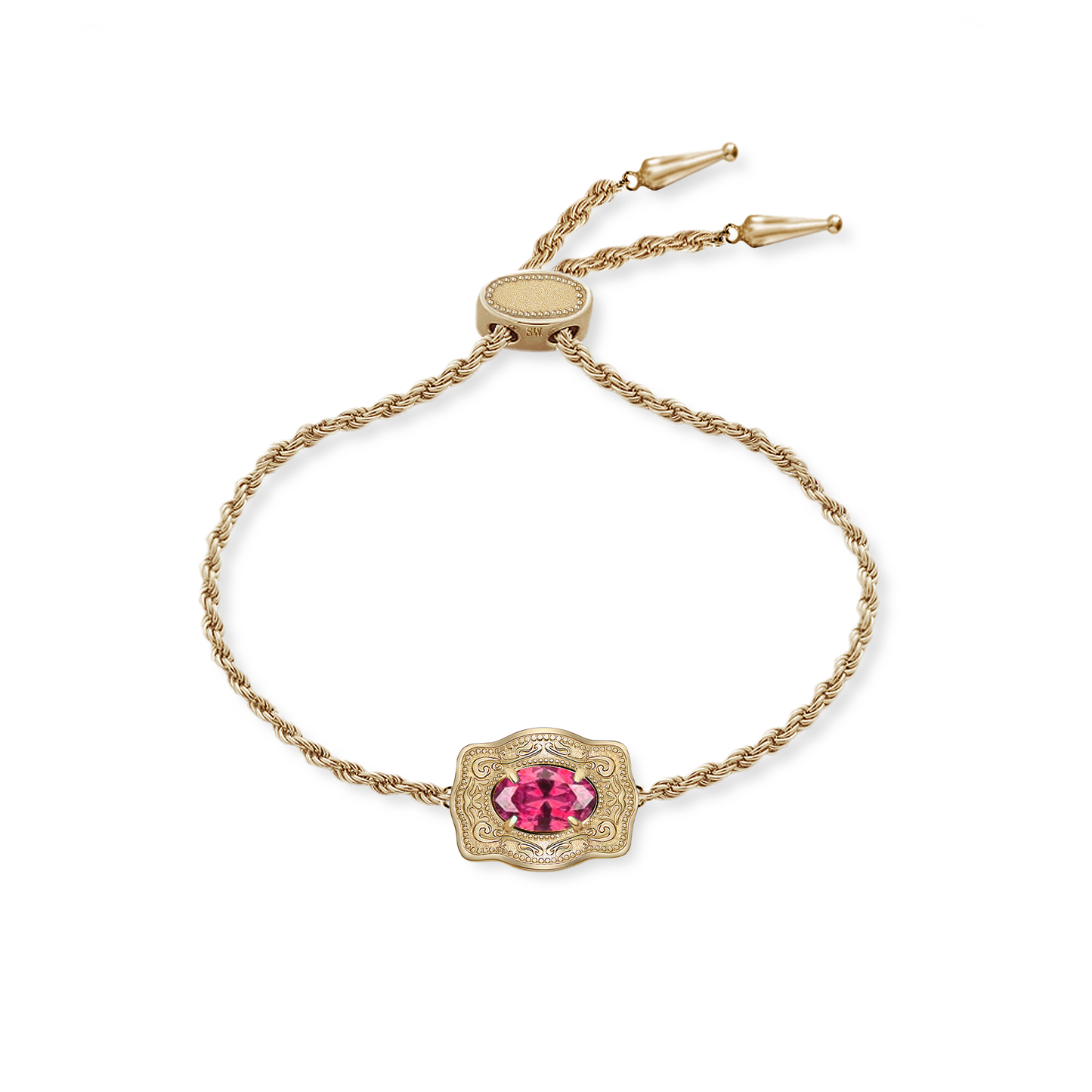 Ultra Mini Belt Buckle Birthstone Bracelet - Gold