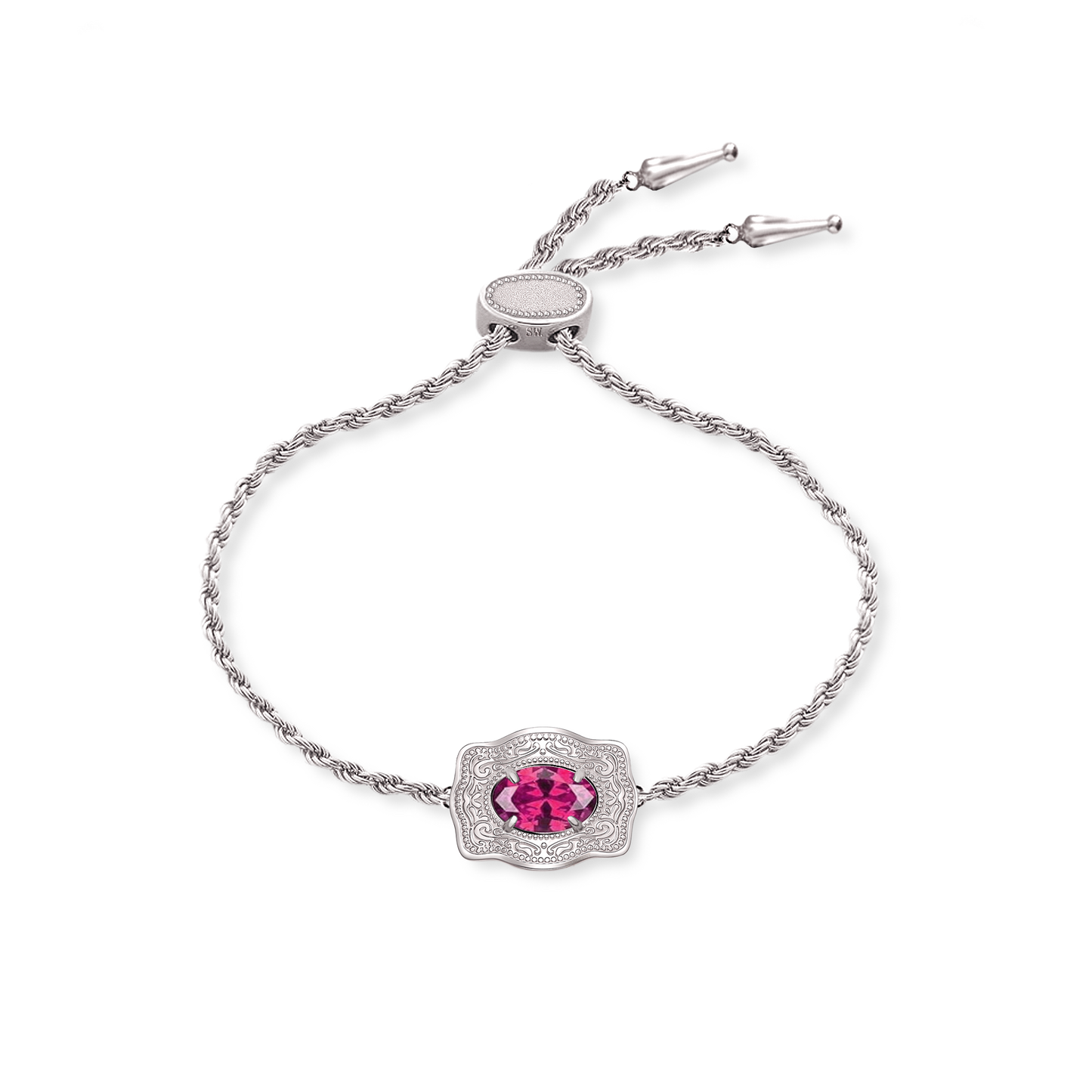 Ultra Mini Belt Buckle Birthstone Bracelet - Silver