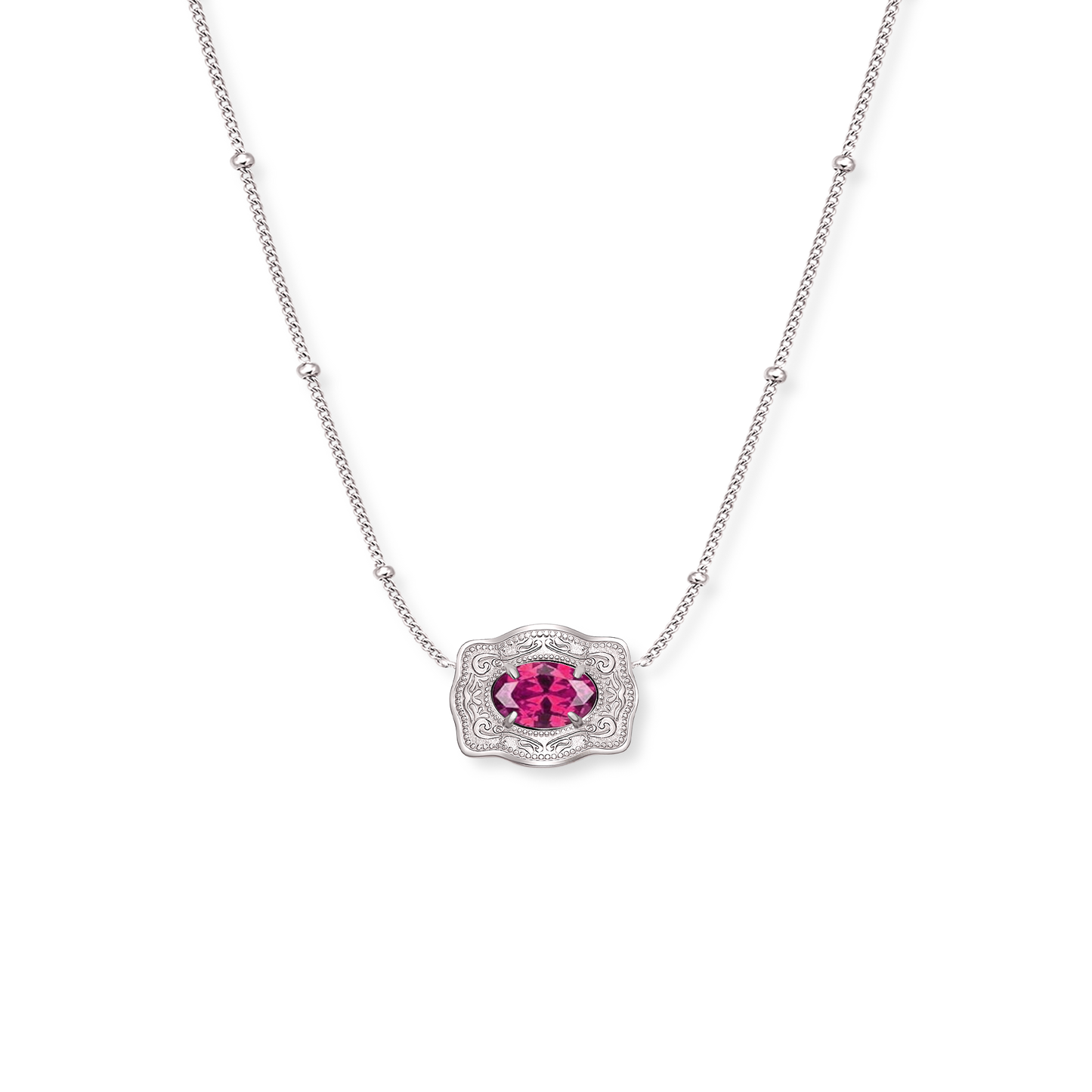 Ultra Mini Belt Buckle Birthstone Necklace - Silver