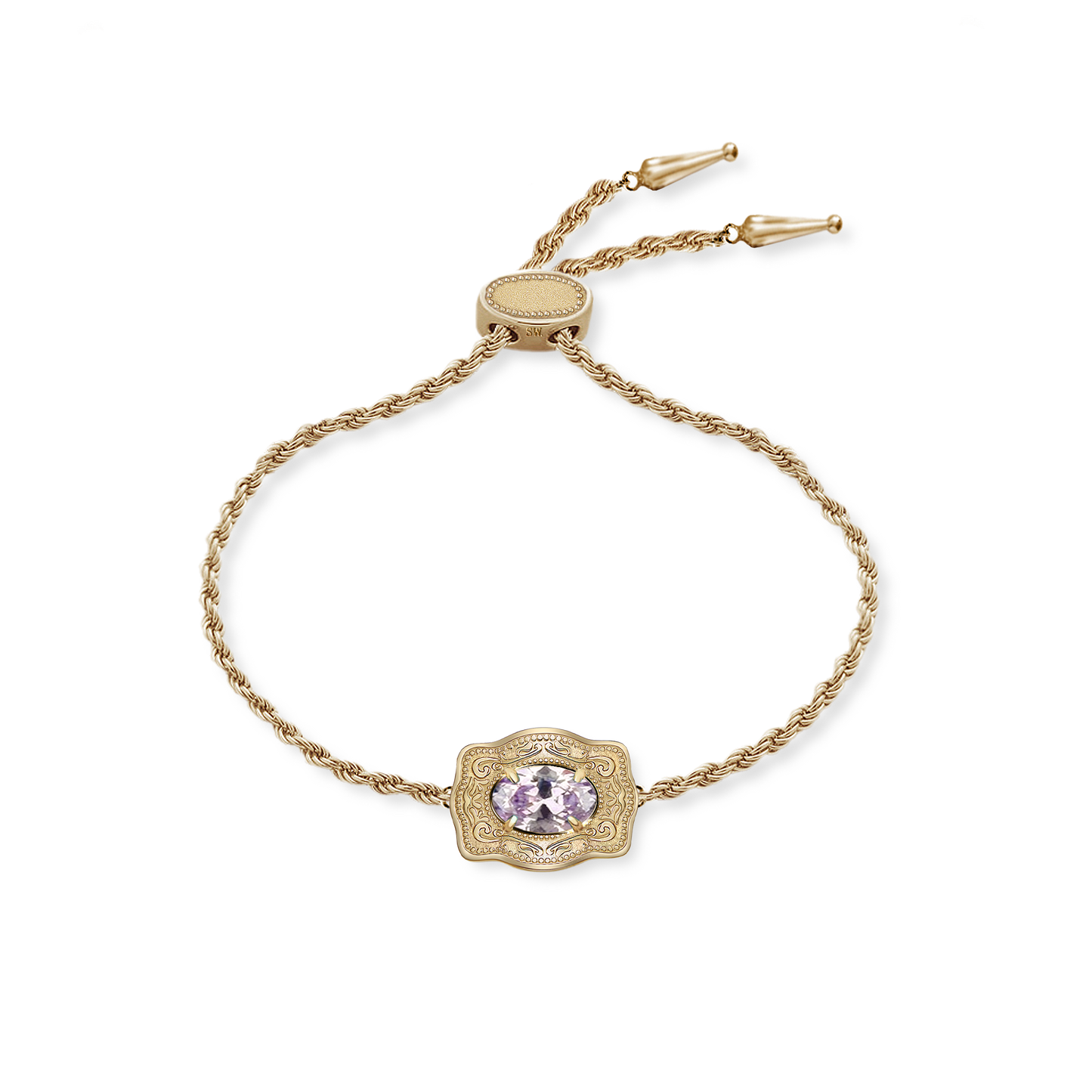 Ultra Mini Belt Buckle Birthstone Bracelet - Gold