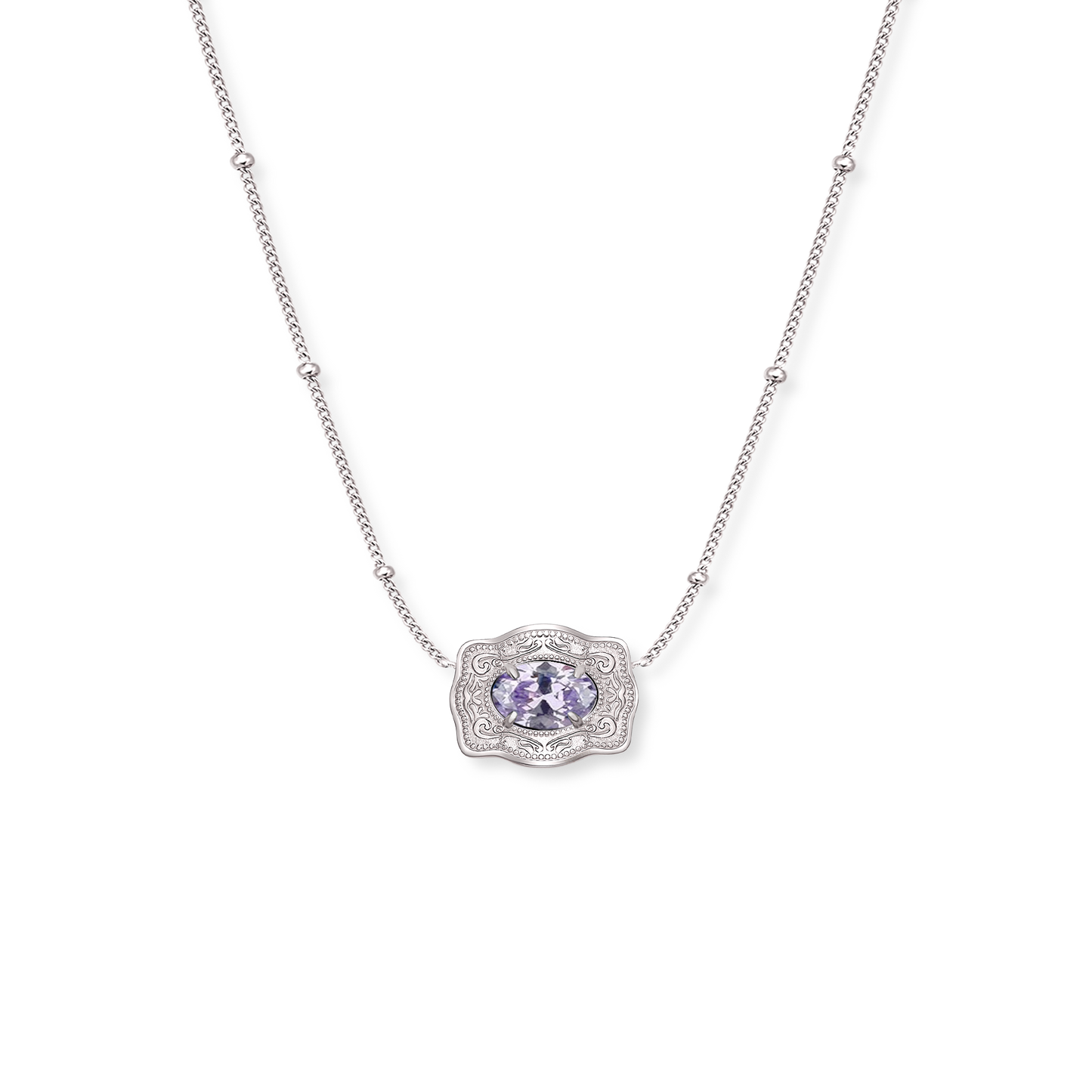 Ultra Mini Belt Buckle Birthstone Necklace - Silver