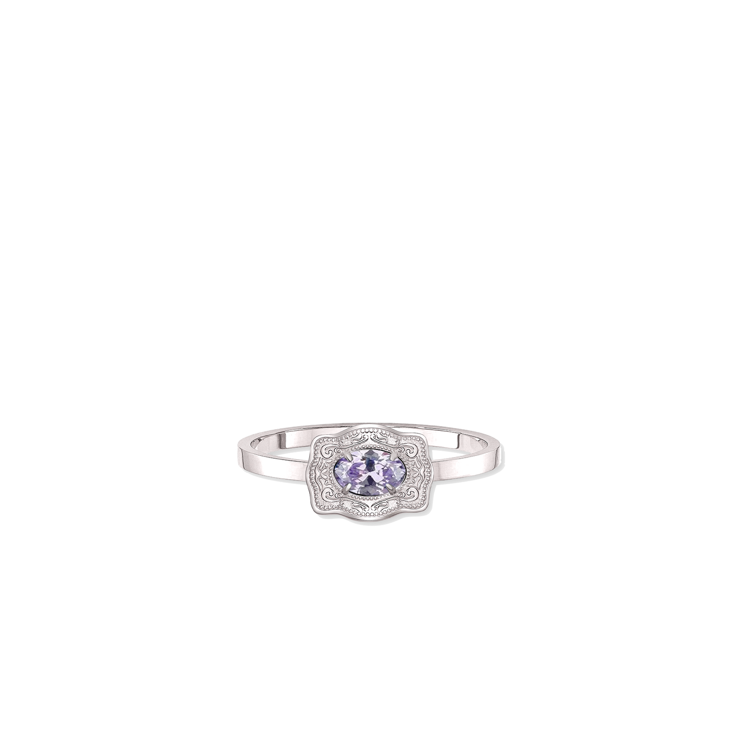 Ultra Mini Belt Buckle Birthstone Ring - Silver