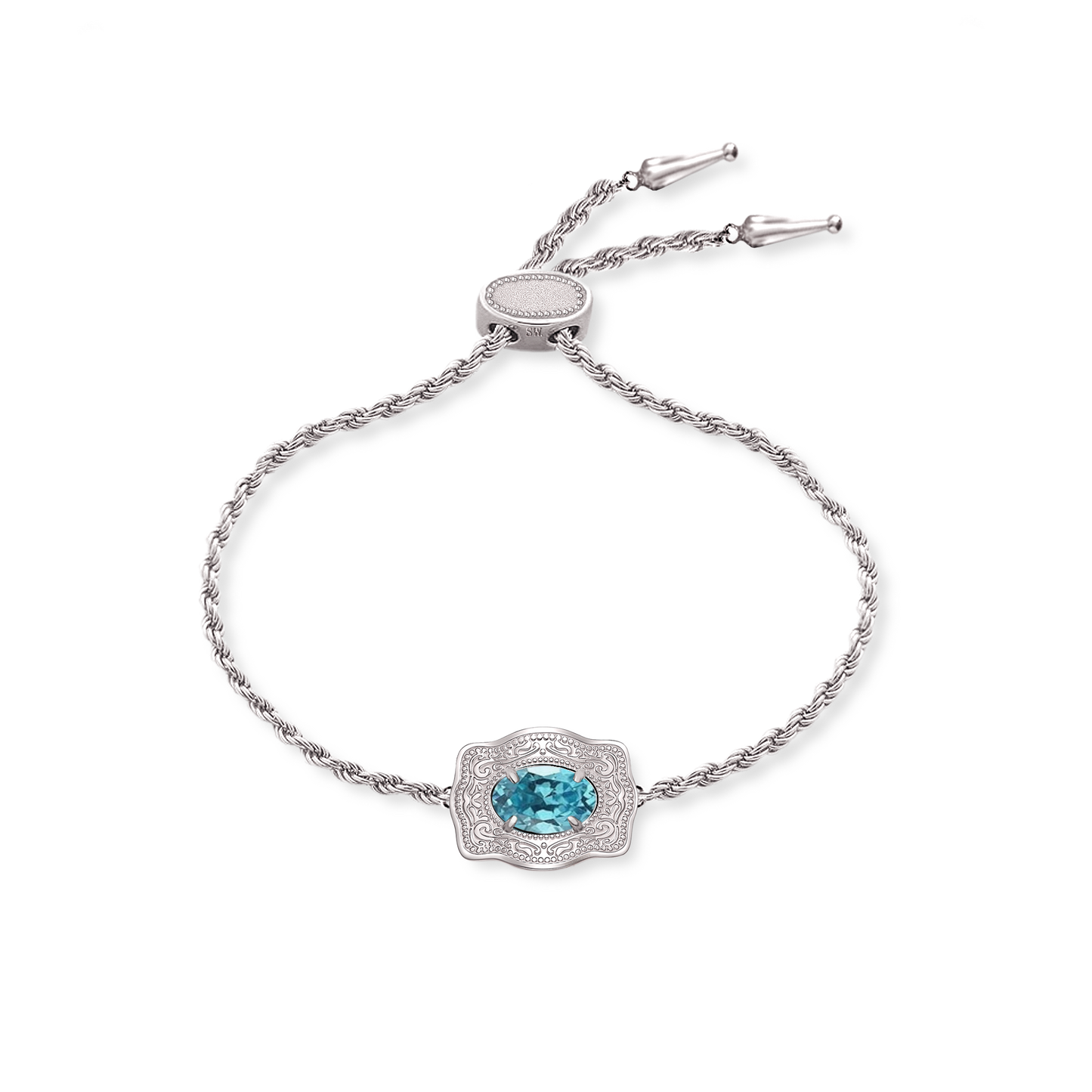 Ultra Mini Belt Buckle Birthstone Bracelet - Silver