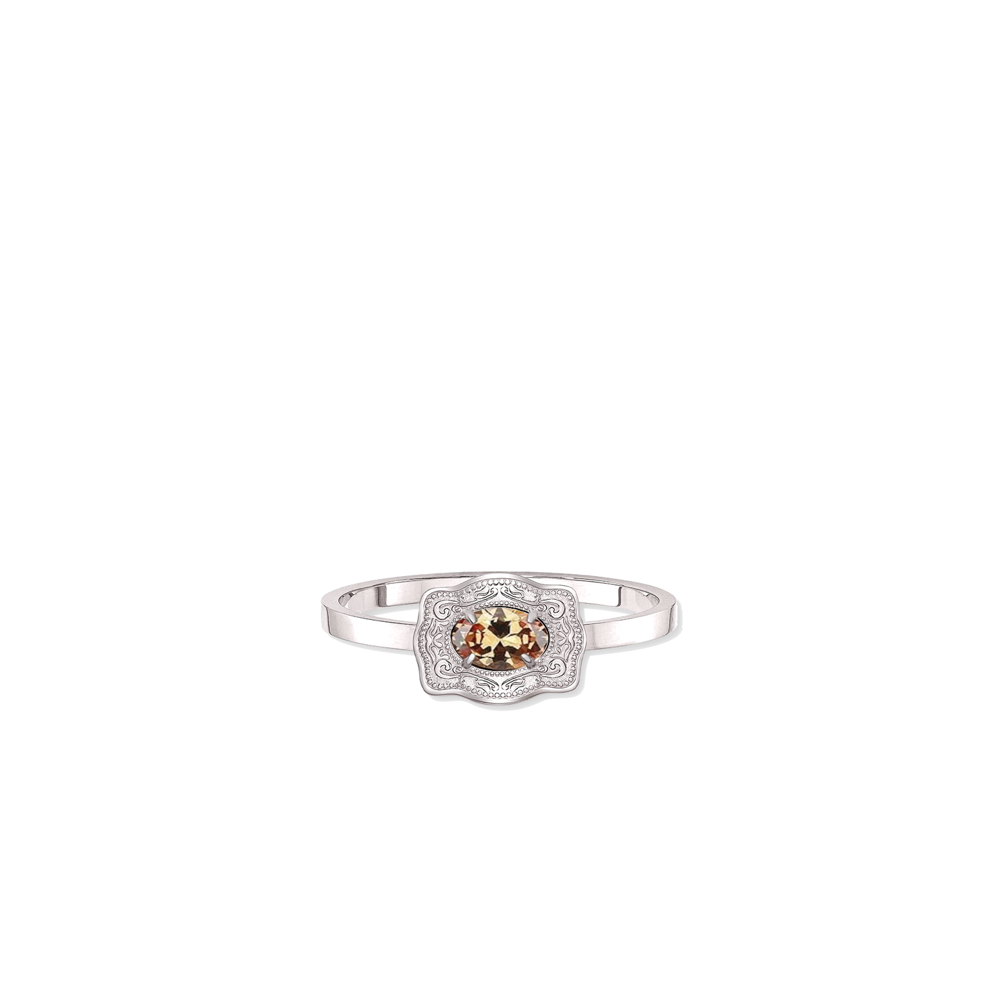 Ultra Mini Belt Buckle Birthstone Ring - Silver