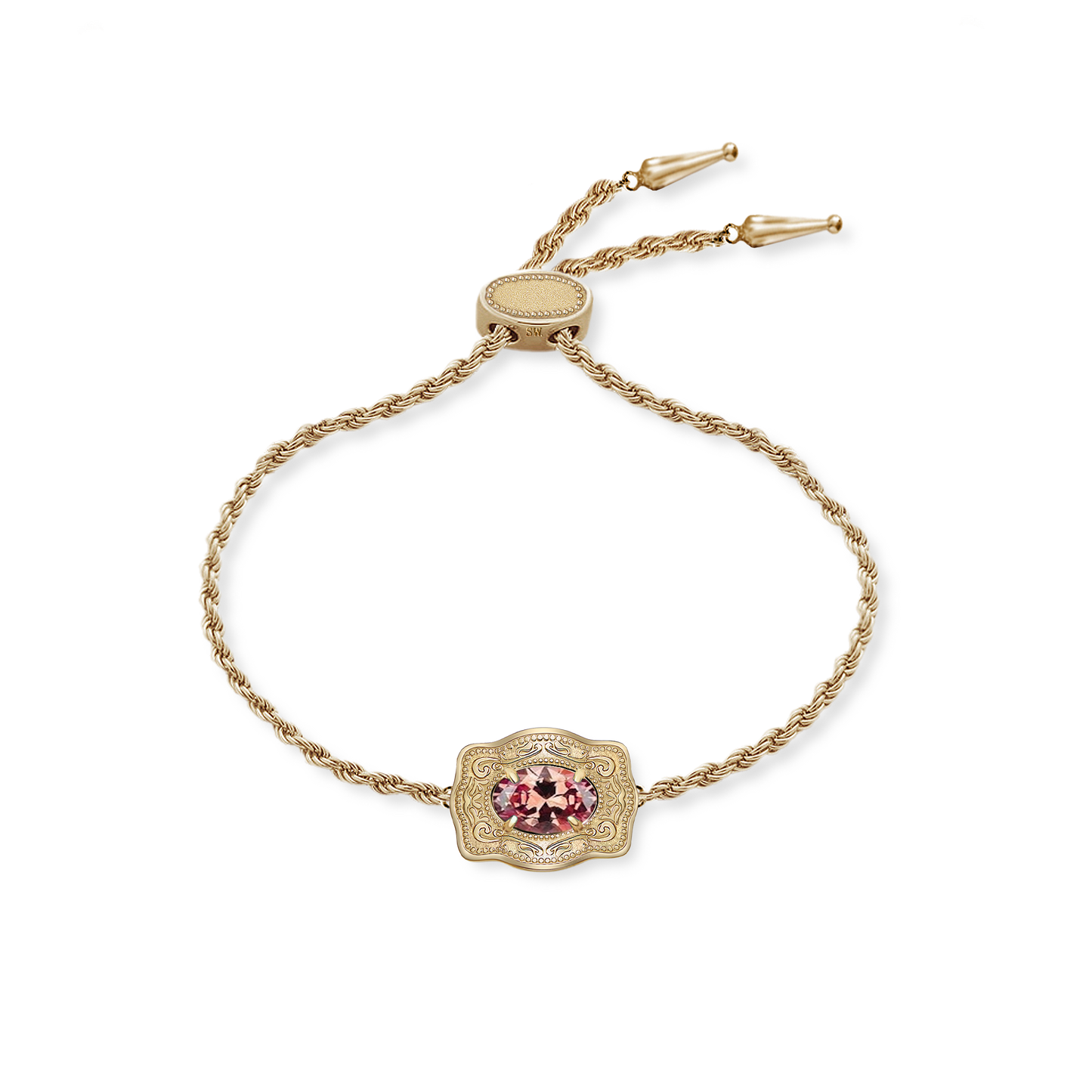 Ultra Mini Belt Buckle Birthstone Bracelet - Gold