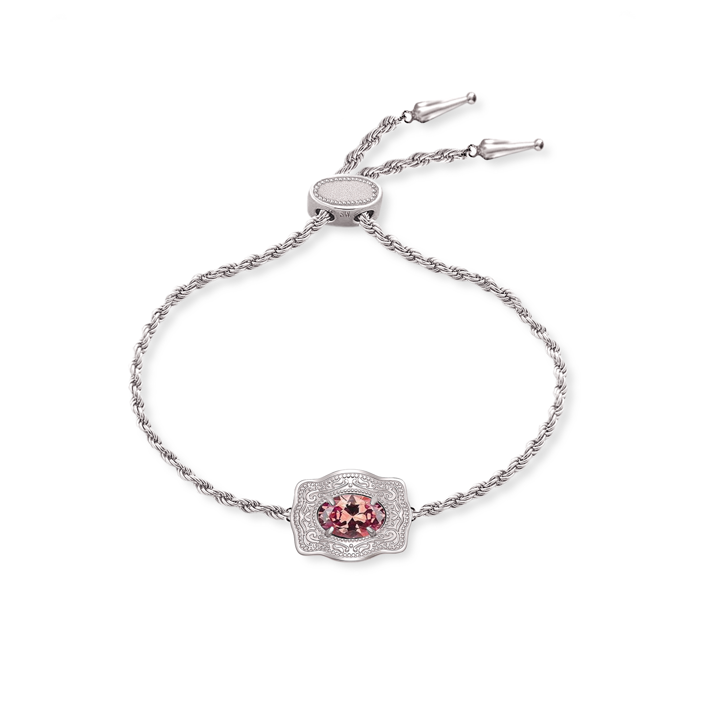 Ultra Mini Belt Buckle Birthstone Bracelet - Silver