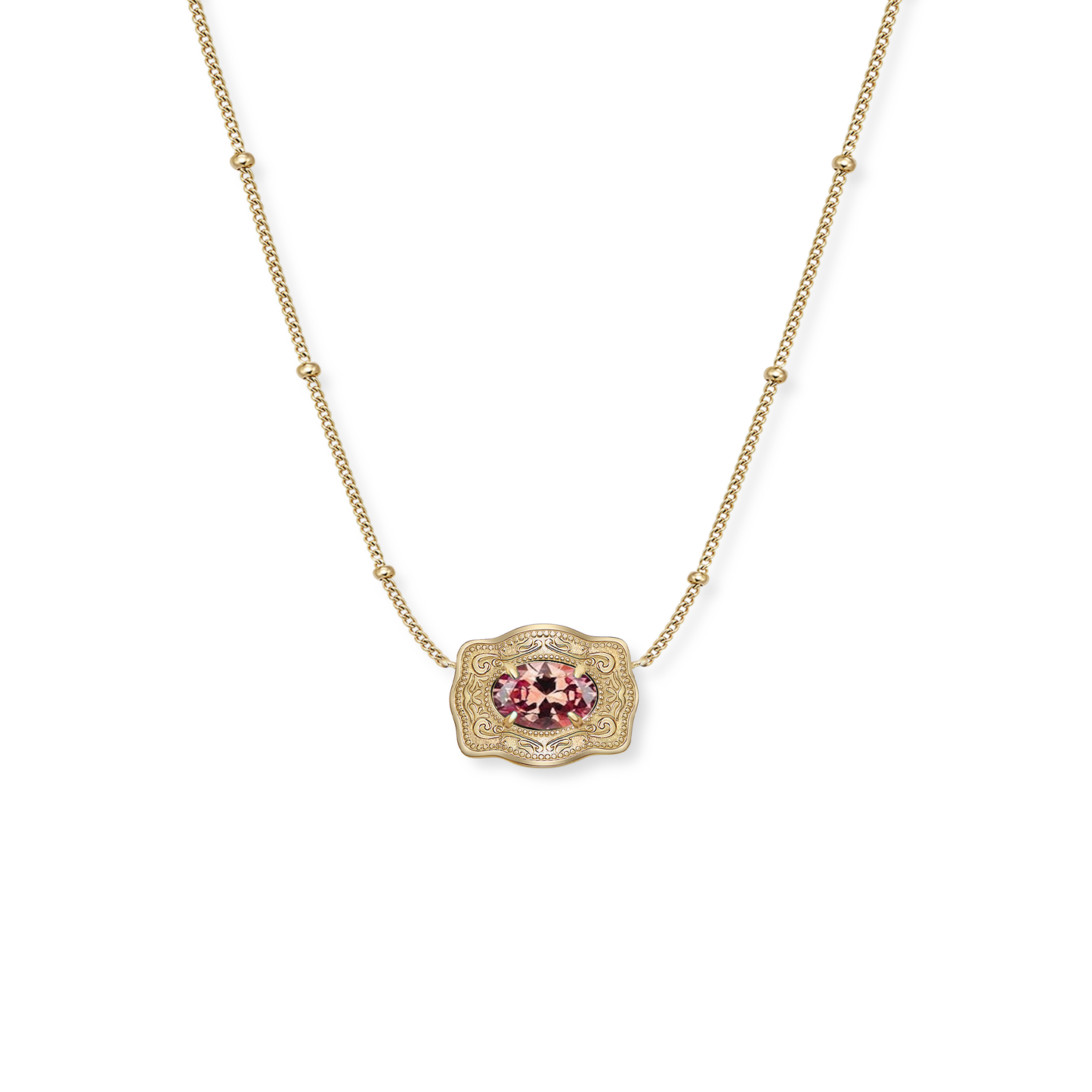Ultra Mini Belt Buckle Birthstone Necklace - Gold