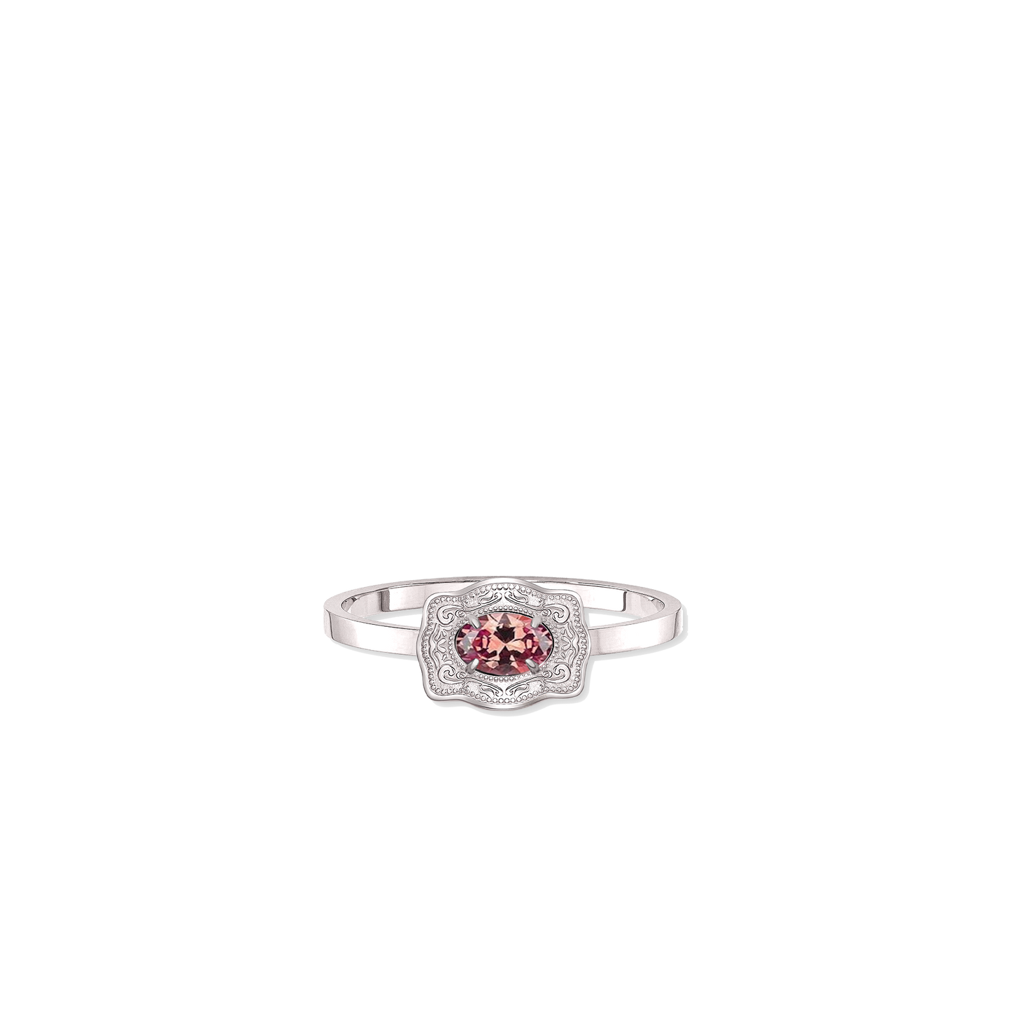 Ultra Mini Belt Buckle Birthstone Ring - Silver