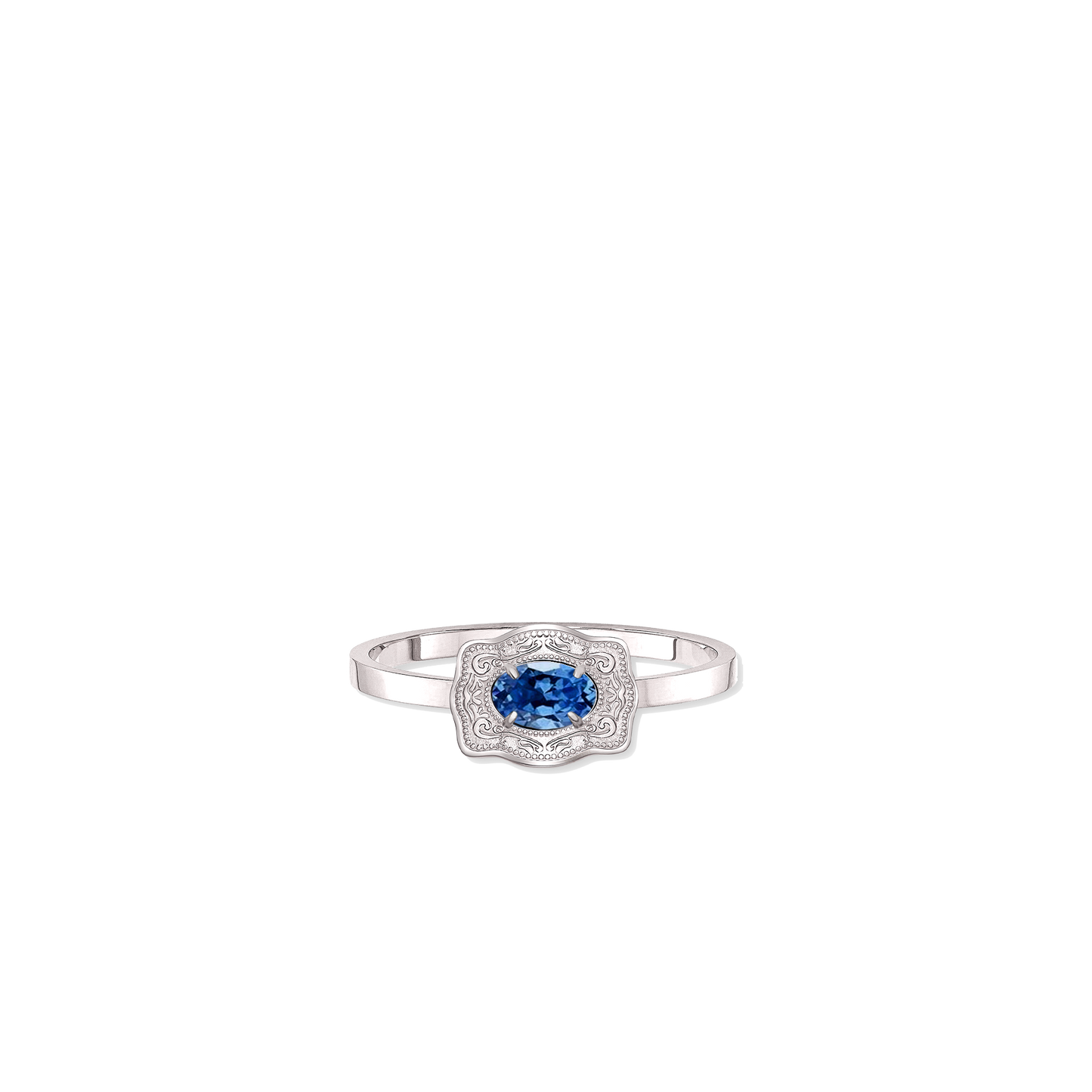 Ultra Mini Belt Buckle Birthstone Ring - Silver