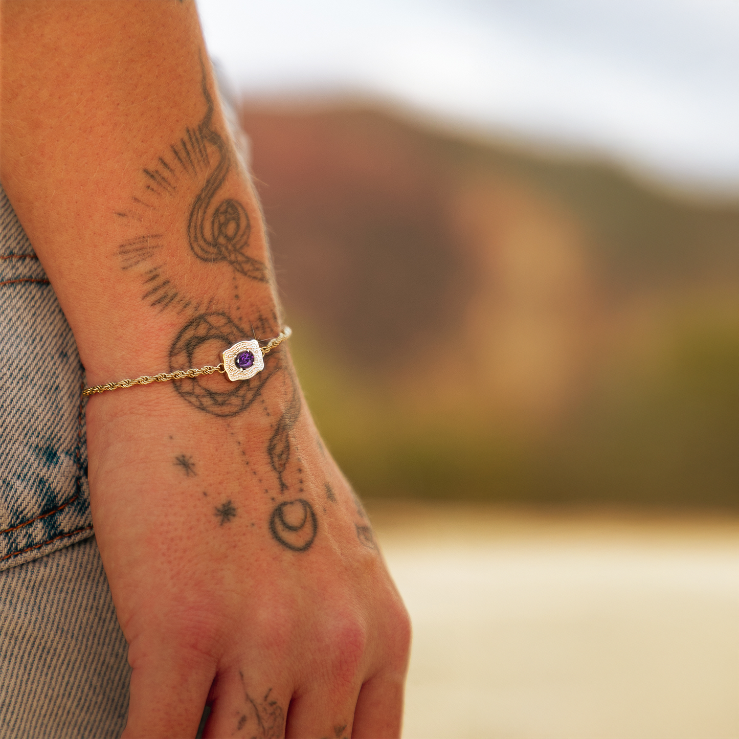 Ultra Mini Belt Buckle Birthstone Bracelet - Gold