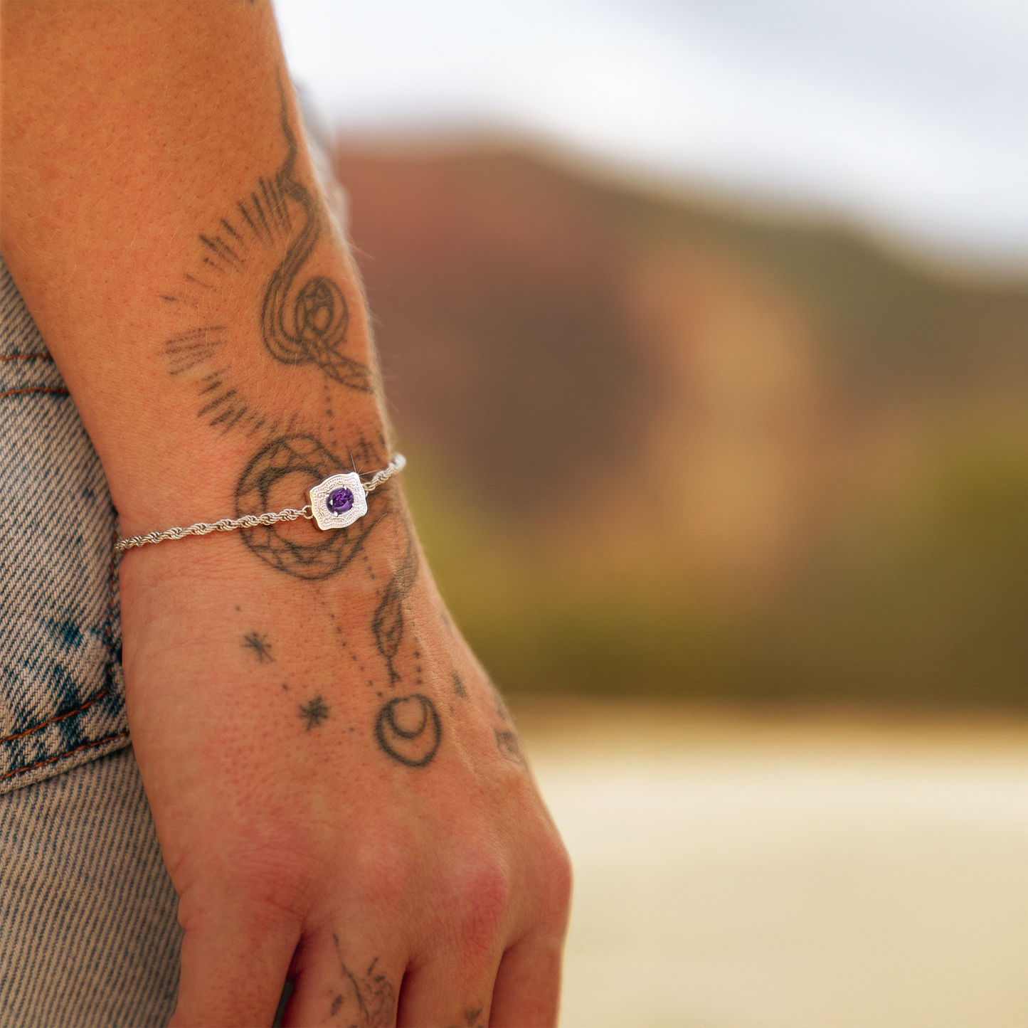 Ultra Mini Belt Buckle Birthstone Bracelet - Silver