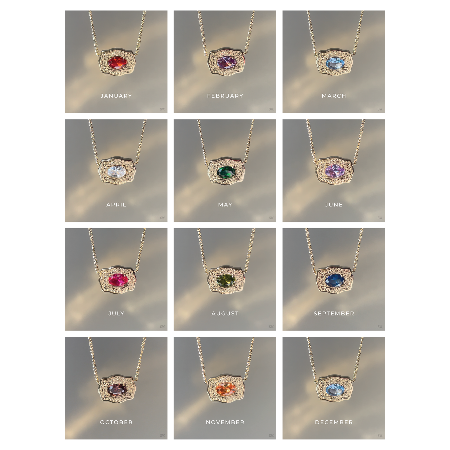 Ultra Mini Belt Buckle Birthstone Necklace - Gold