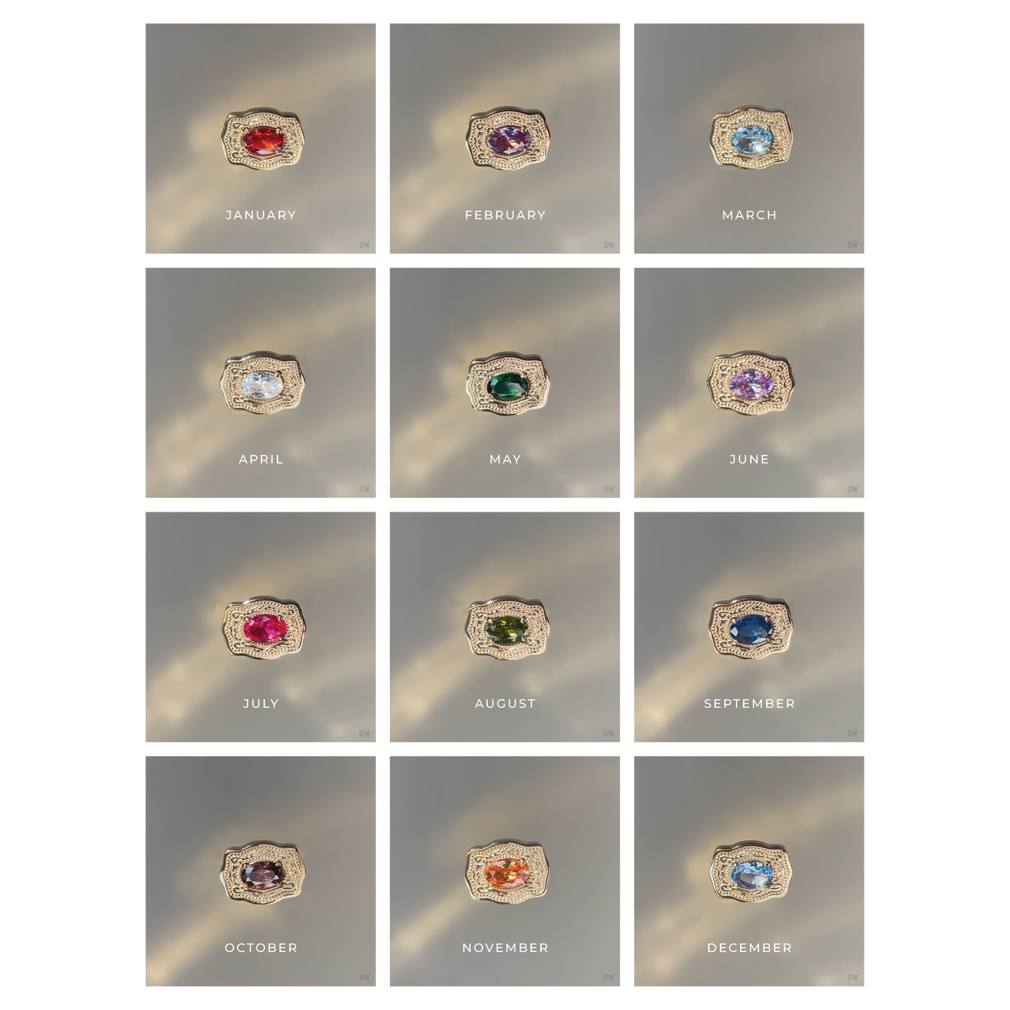 Ultra Mini Belt Buckle Birthstone Adjustable Ring - Gold