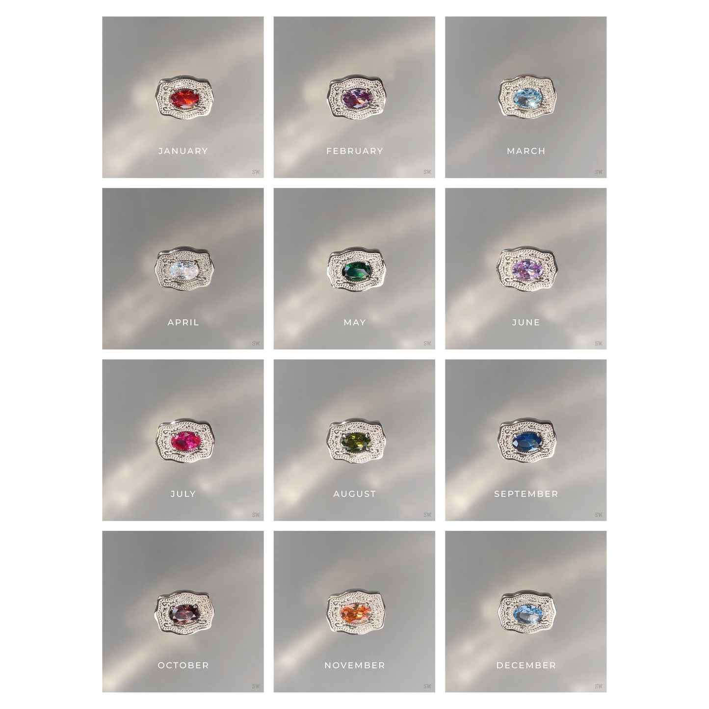 Ultra Mini Belt Buckle Birthstone Ring - Silver