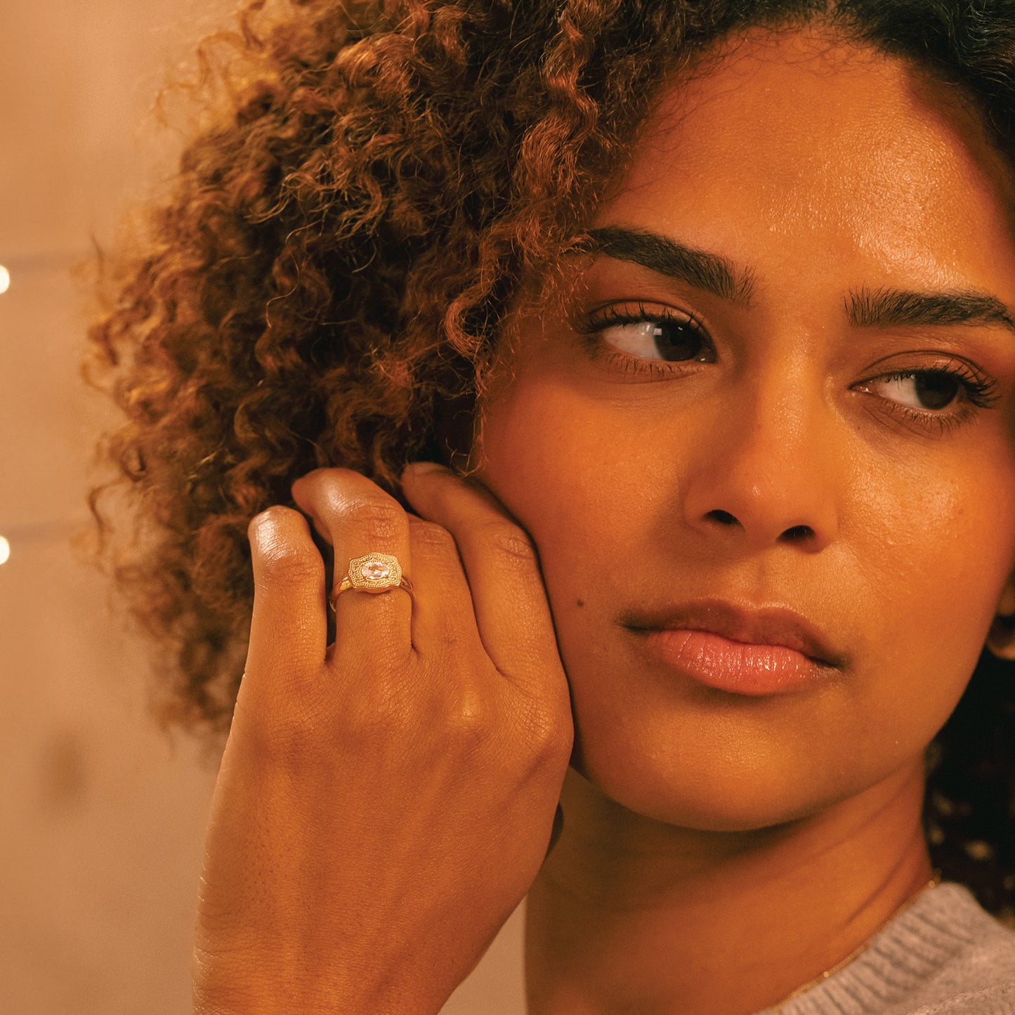 Ultra Mini Belt Buckle Birthstone Adjustable Ring - Gold