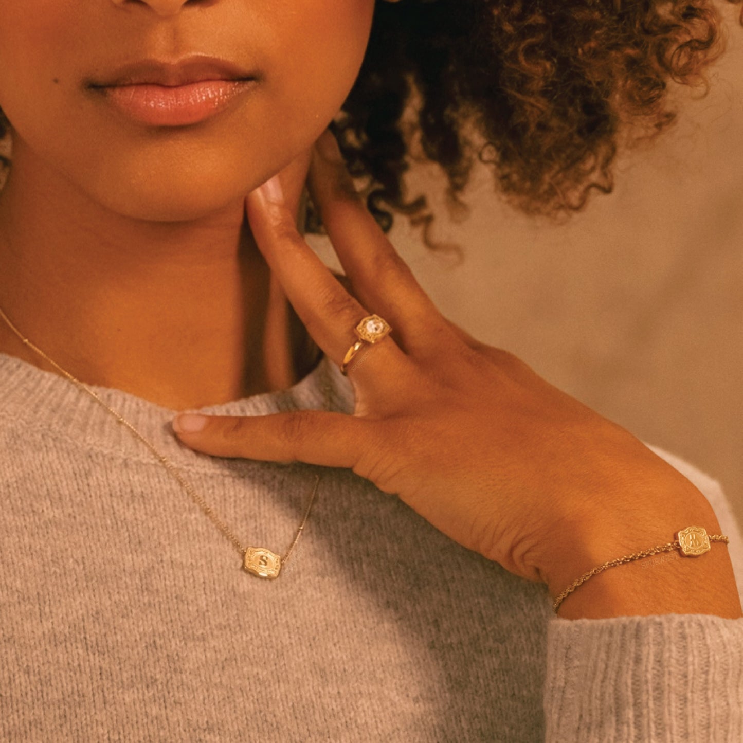 Ultra Mini Belt Buckle Birthstone Adjustable Ring - Gold