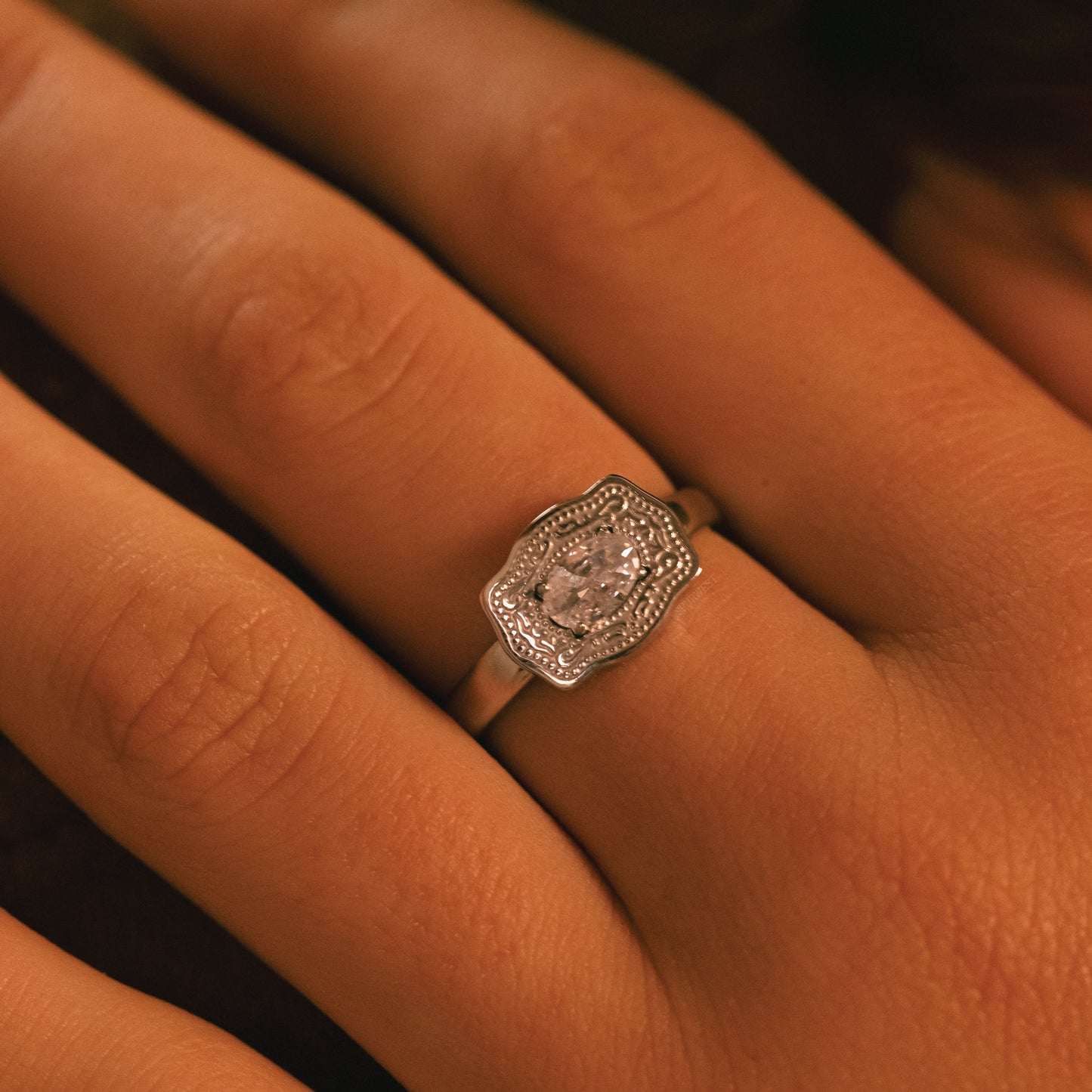 Ultra Mini Belt Buckle Birthstone Ring - Silver