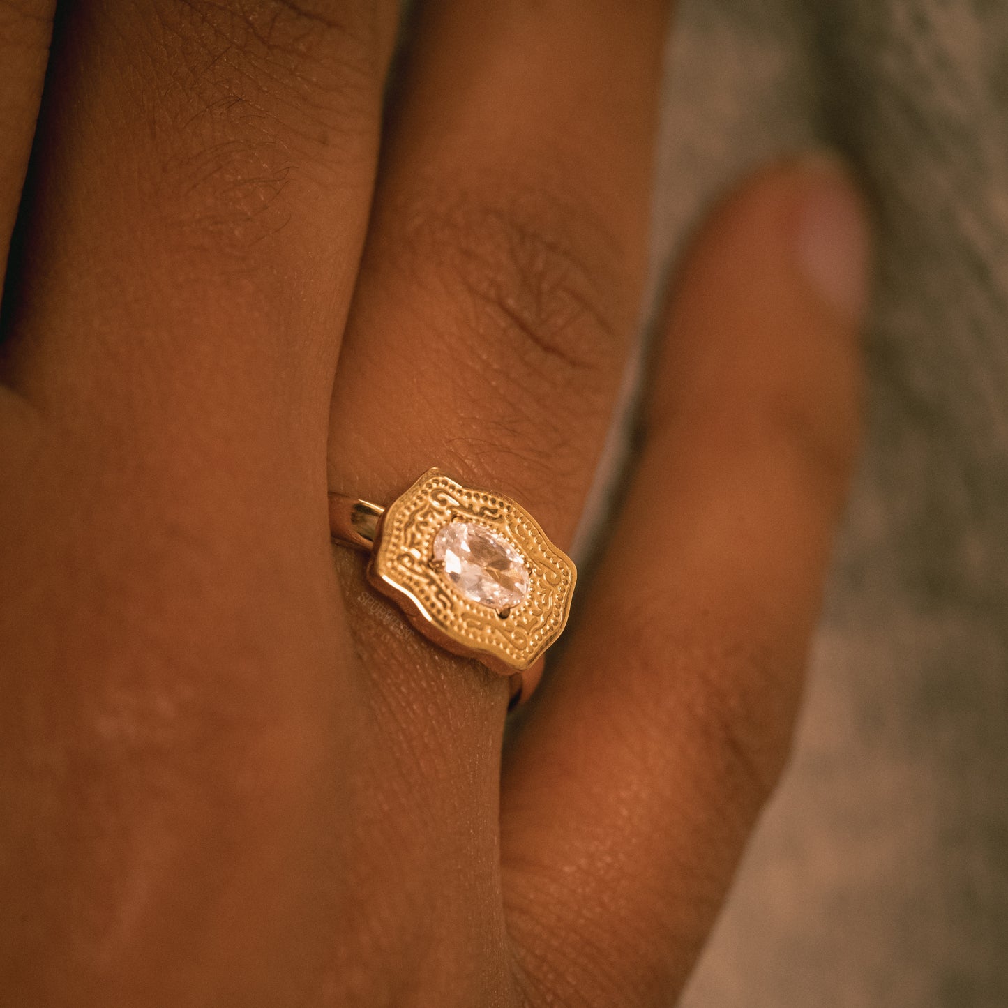 Ultra Mini Belt Buckle Birthstone Adjustable Ring - Gold