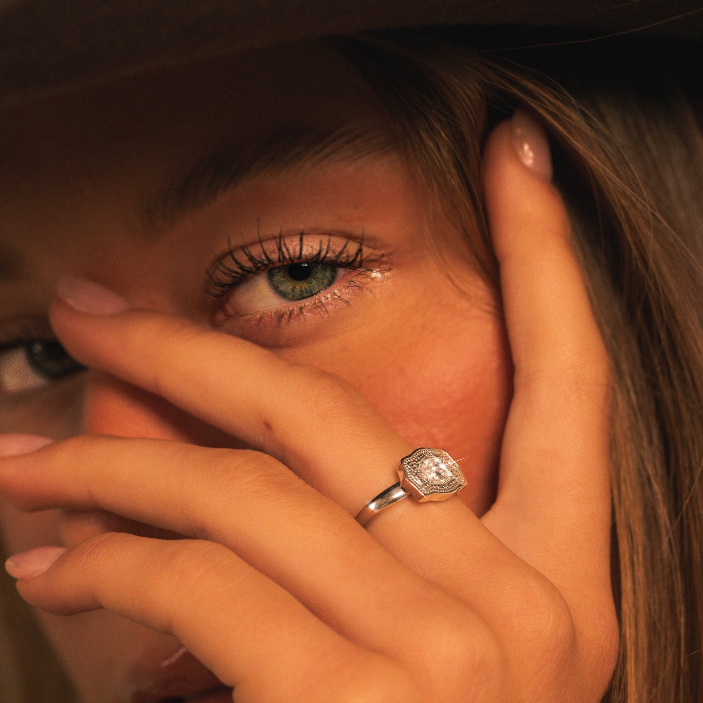 Ultra Mini Belt Buckle Birthstone Ring - Silver