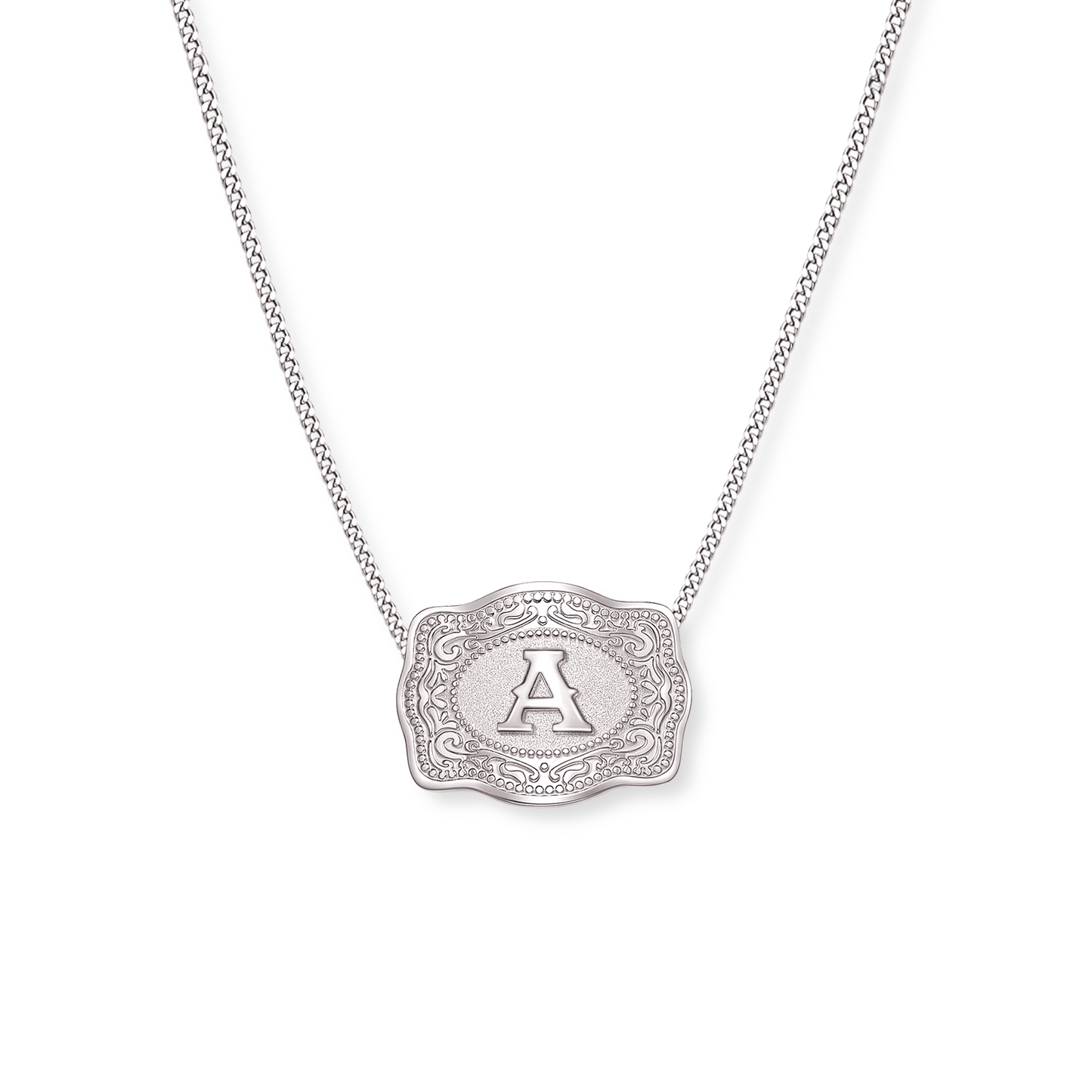 Mini Belt Buckle Necklace (Initial) - Silver